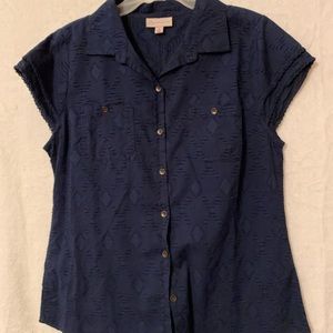 Navy cap sleeve button down